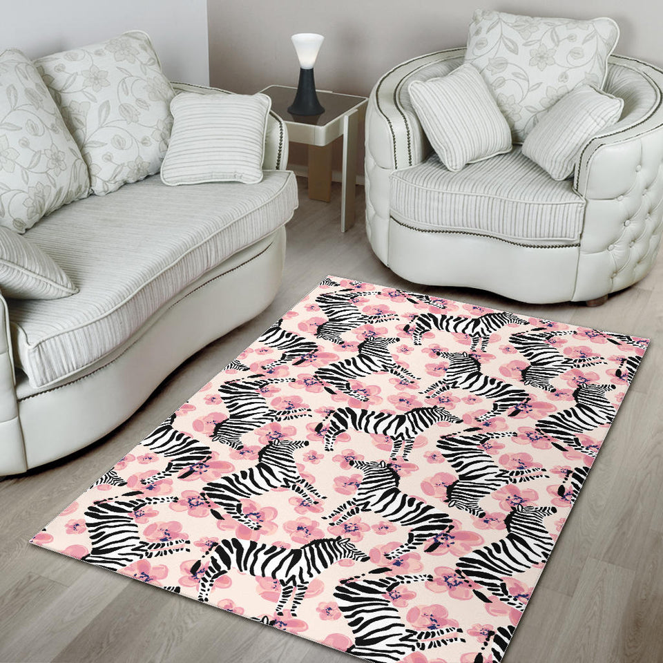Zebra Pink Flower Background Area Rug