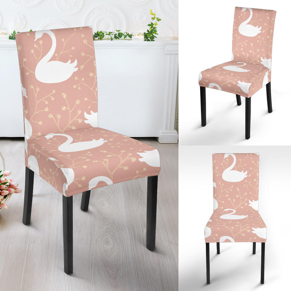 Swan Flower Light Pink Background Dining Chair Slipcover