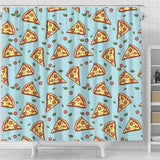 Hand Drawn Pizza Blue Background Shower Curtain Fulfilled In US