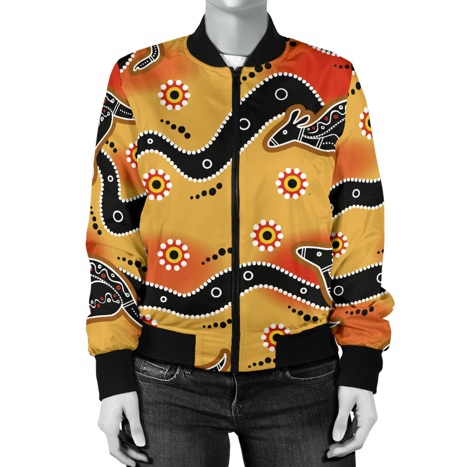 Kangaroo Australian Aboriginal Art Pattern Women'S Bomber Jacket