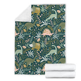 Dinosaurs Tropical Leaves Flower Pattern Premium Blanket