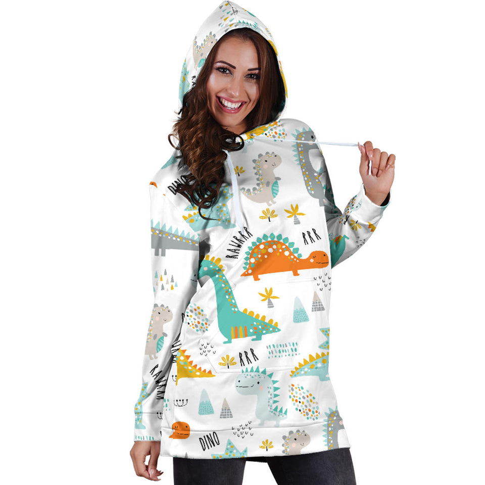Cute Funny Kids Dinosaurs Pattern Women'S Hoodie Dress