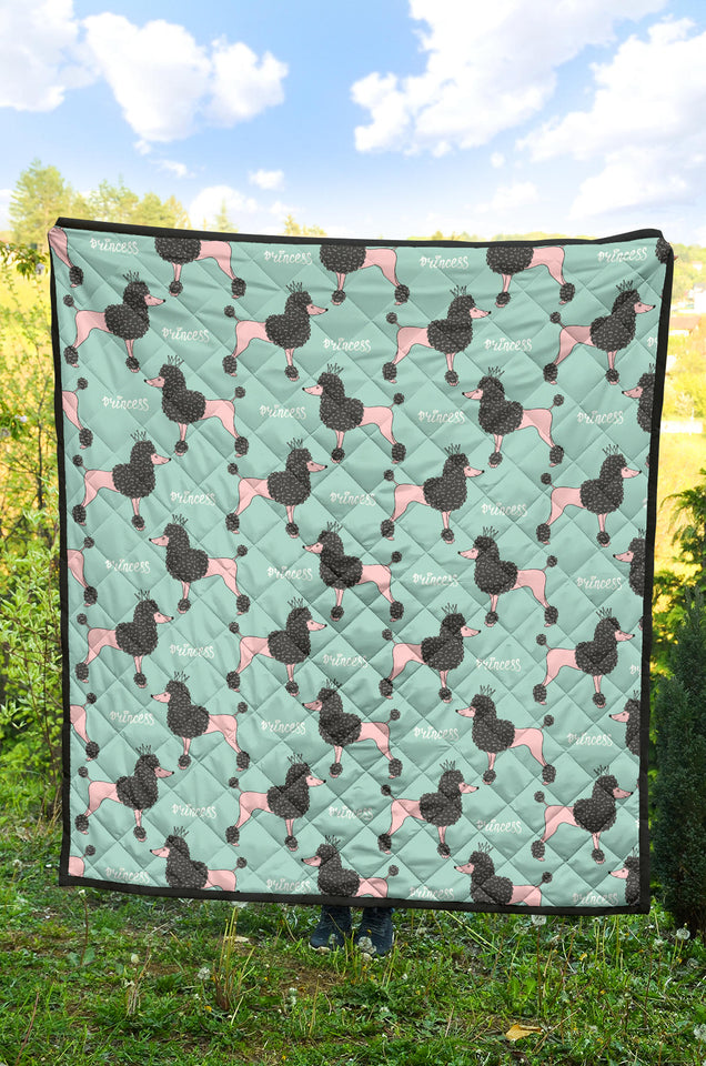 Poodle Dog Green Background Premium Quilt