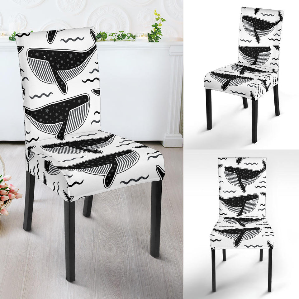 Black Whale Pattern Dining Chair Slipcover