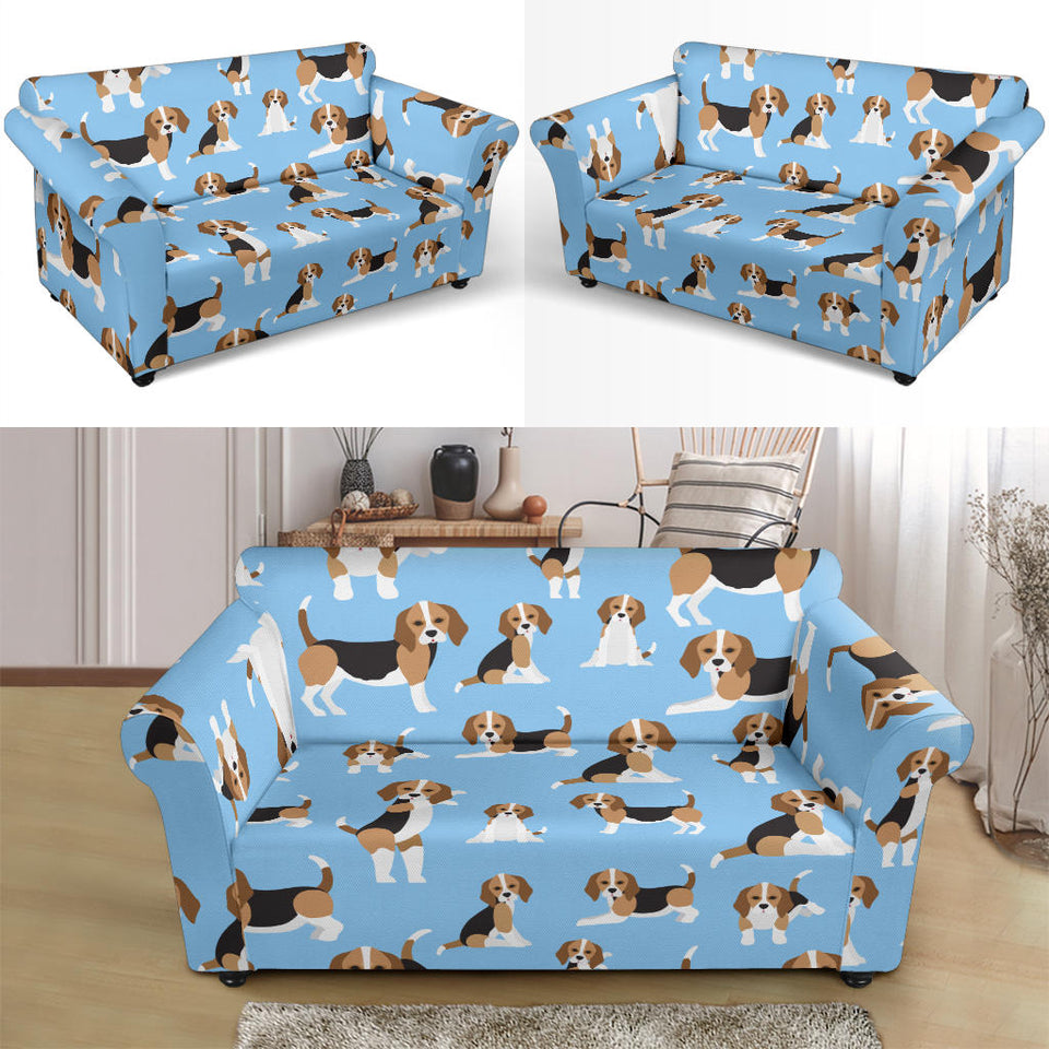 Beagle Dog Blue Background Pattern Loveseat Couch Slipcover