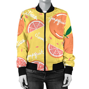 Grapefruit Yellow Background Women'S Bomber Jacket