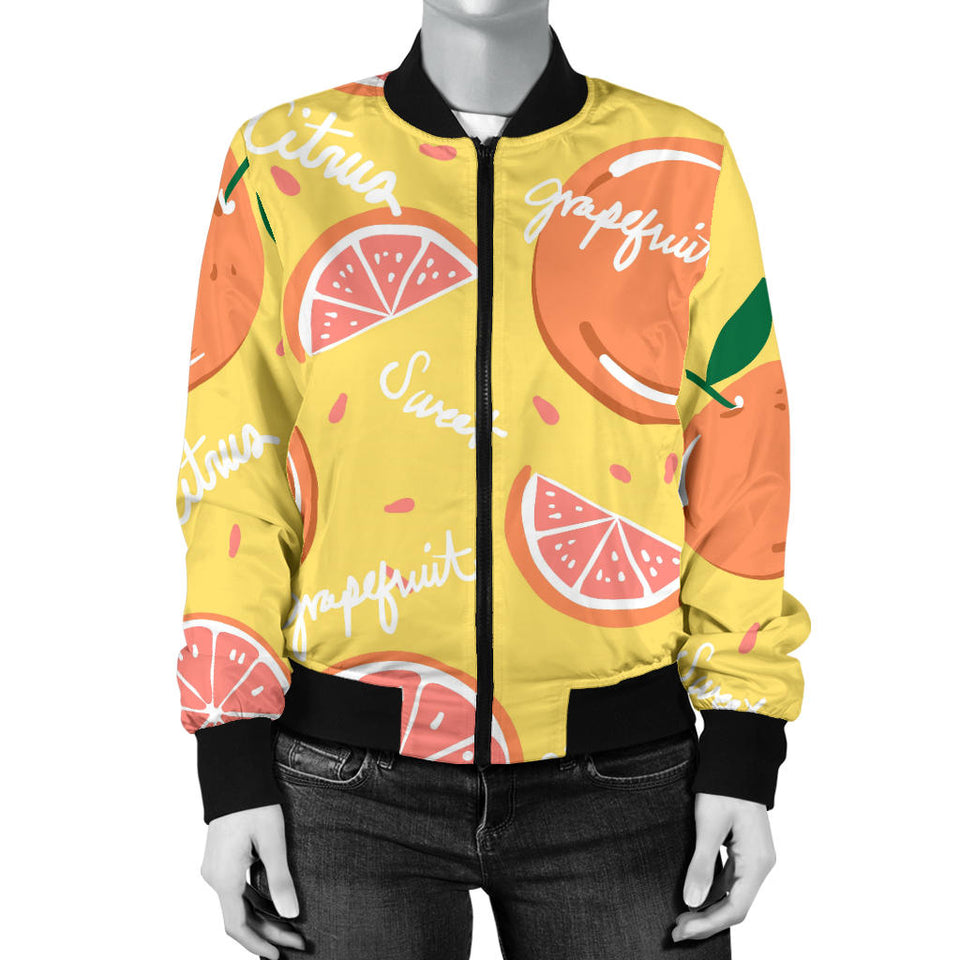 Grapefruit Yellow Background Women'S Bomber Jacket