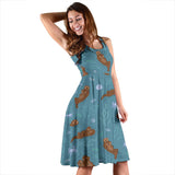 Sea Otters Pattern Sleeveless Midi Dress