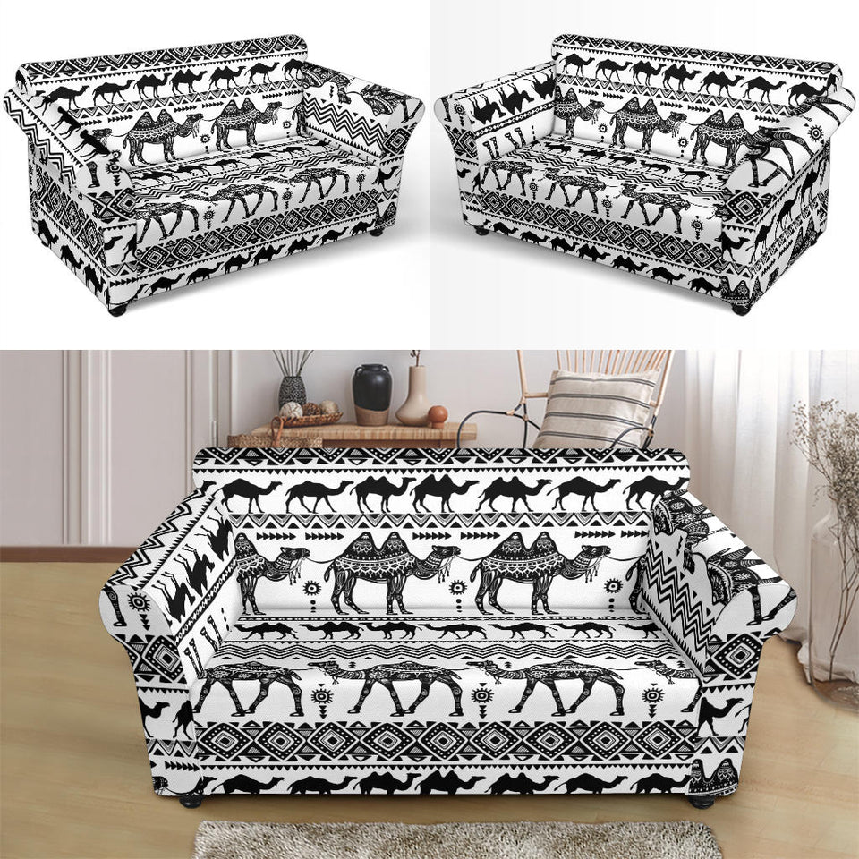 Camel Polynesian Tribal Pattern Loveseat Couch Slipcover