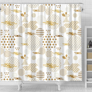 Beautiful Gold Japanese Pattern Shower Curtain Fulfilled In US