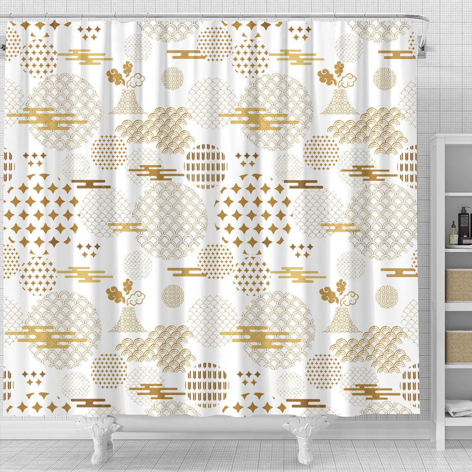 Beautiful Gold Japanese Pattern Shower Curtain Fulfilled In US