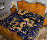 Gold dragon pattern Quilt Bed Set