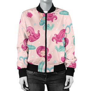 Cute Little Mermaid Pattern Women'S Bomber Jacket