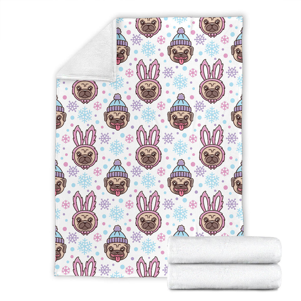 Cute Pug Hat Rabbit Costume Pattern Premium Blanket