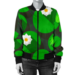 Frog Waterlily Pattern Women'S Bomber Jacket