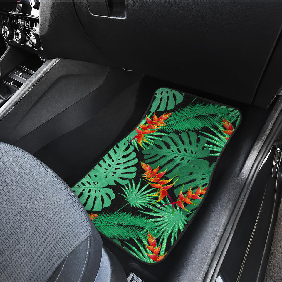 Heliconia Flower Palm Monstera Leaves Black Background Front And Back Car Mats