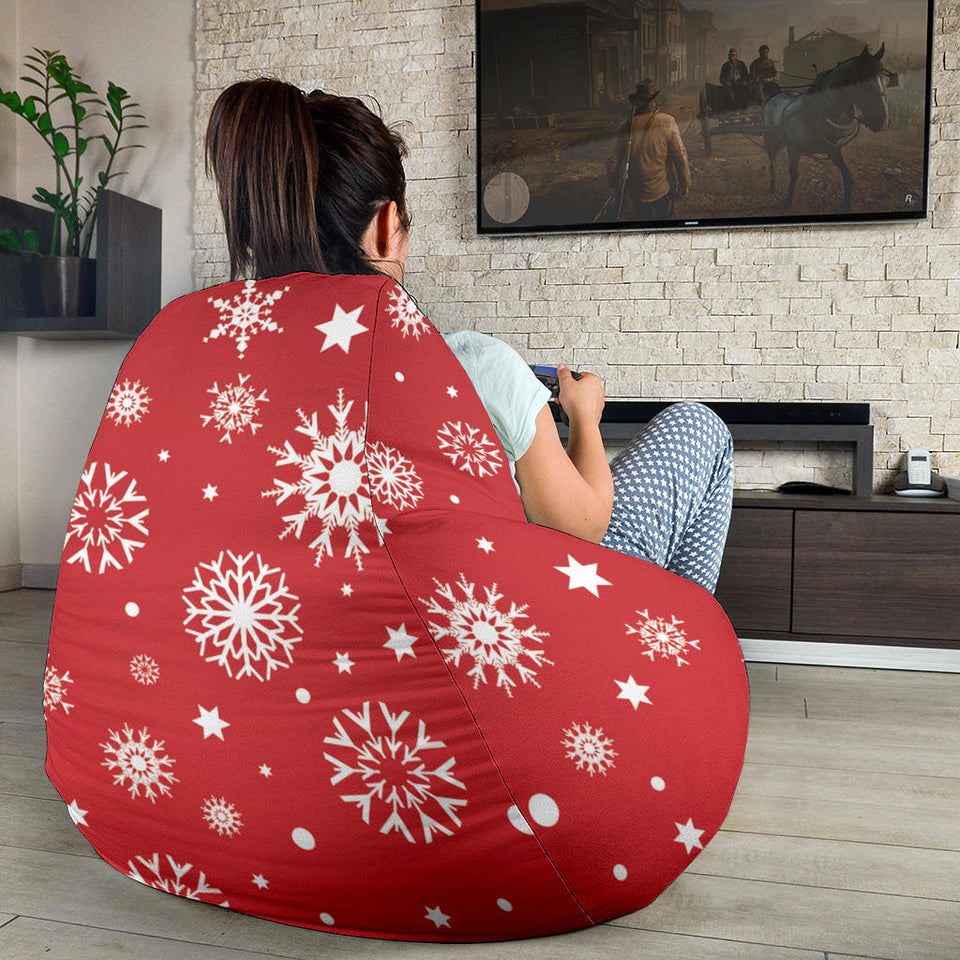 Snowflake Pattern Red Background Bean Bag Cover