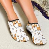 Cute Corgi Heart Star Bone Pattern Aqua Shoes