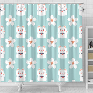 Maneki Neko Lucky Cat Sakura Shower Curtain Fulfilled In US