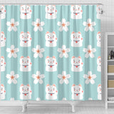 Maneki Neko Lucky Cat Sakura Shower Curtain Fulfilled In US