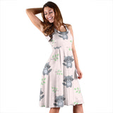 Cute Raccoons Leaves Pattern Sleeveless Midi Dress