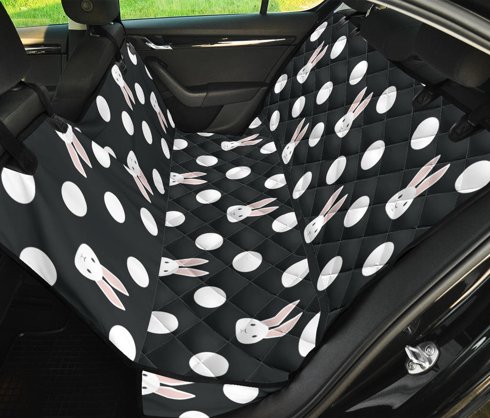 Cute White Rabbit Polka Dots Black Background Dog Car Seat Covers
