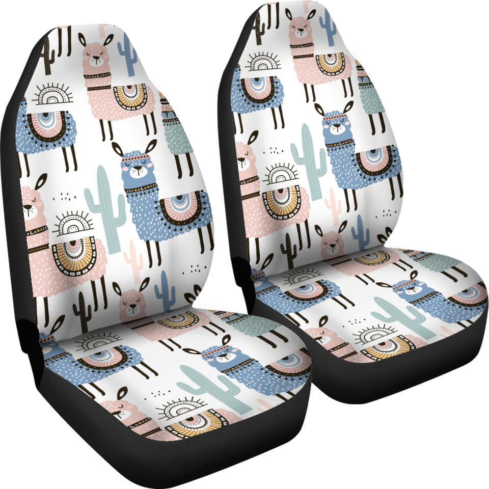 Lama Alpaca Cactus Hand Drawn Pattern Universal Fit Car Seat Covers
