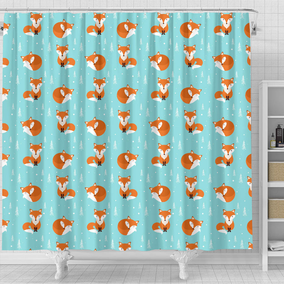Fox Pattern Blue B Ackground Shower Curtain Fulfilled In US
