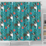Boston Terrier Beautiful Flower Pattern Shower Curtain Fulfilled In US