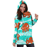 Octopuses Sea Wave Background Women'S Hoodie Dress