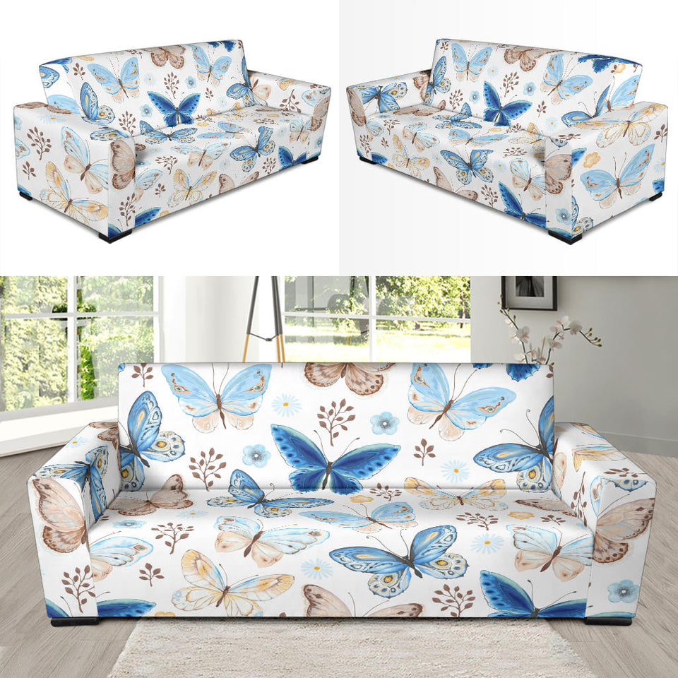 Blue Butterfly Pattern Sofa Slipcover