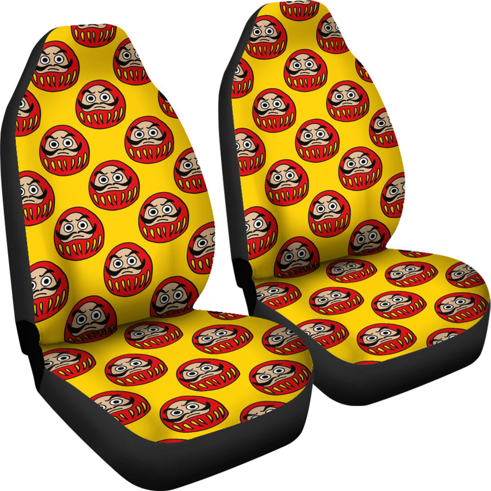 Daruma Japanese Wooden Doll Yellow Background Universal Fit Car Seat Covers