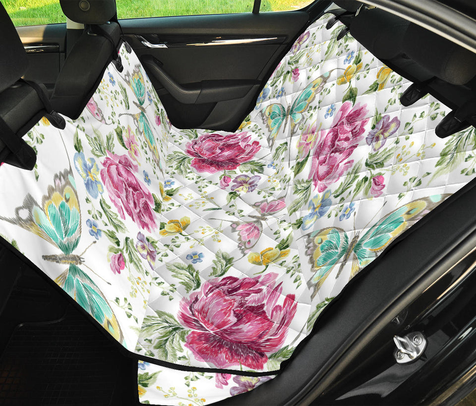 Hand Drawn Butterfly Rose Dog Car Seat Covers