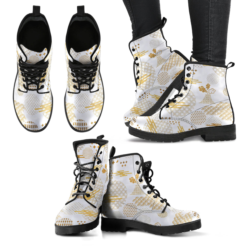 Beautiful Gold Japanese Pattern Leather Boots