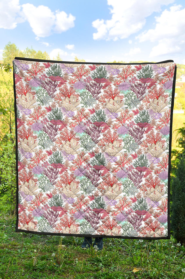 Coral Reef Pattern Print Design 03 Premium Quilt