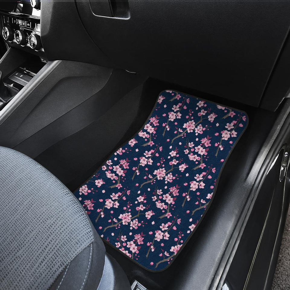 Pink Sakura Cherry Blossom Blue Background Front Car Mats
