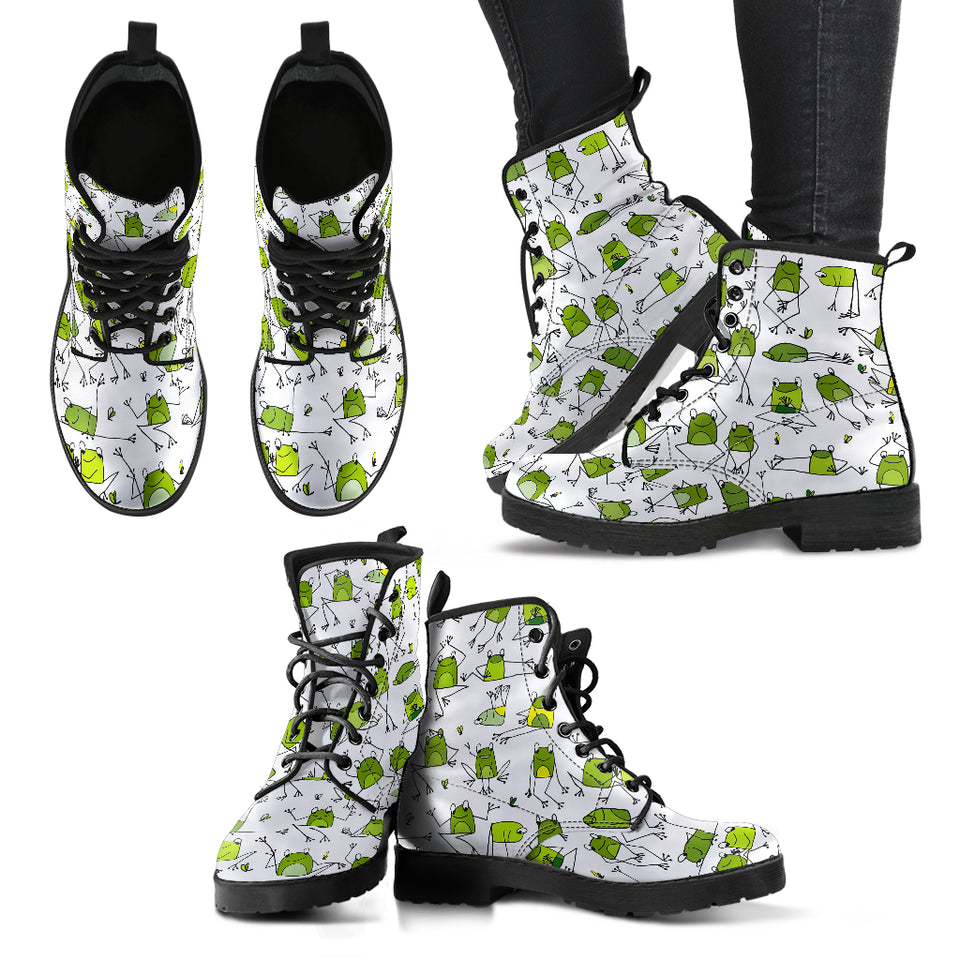 Sketch Funny Frog Pattern Leather Boots
