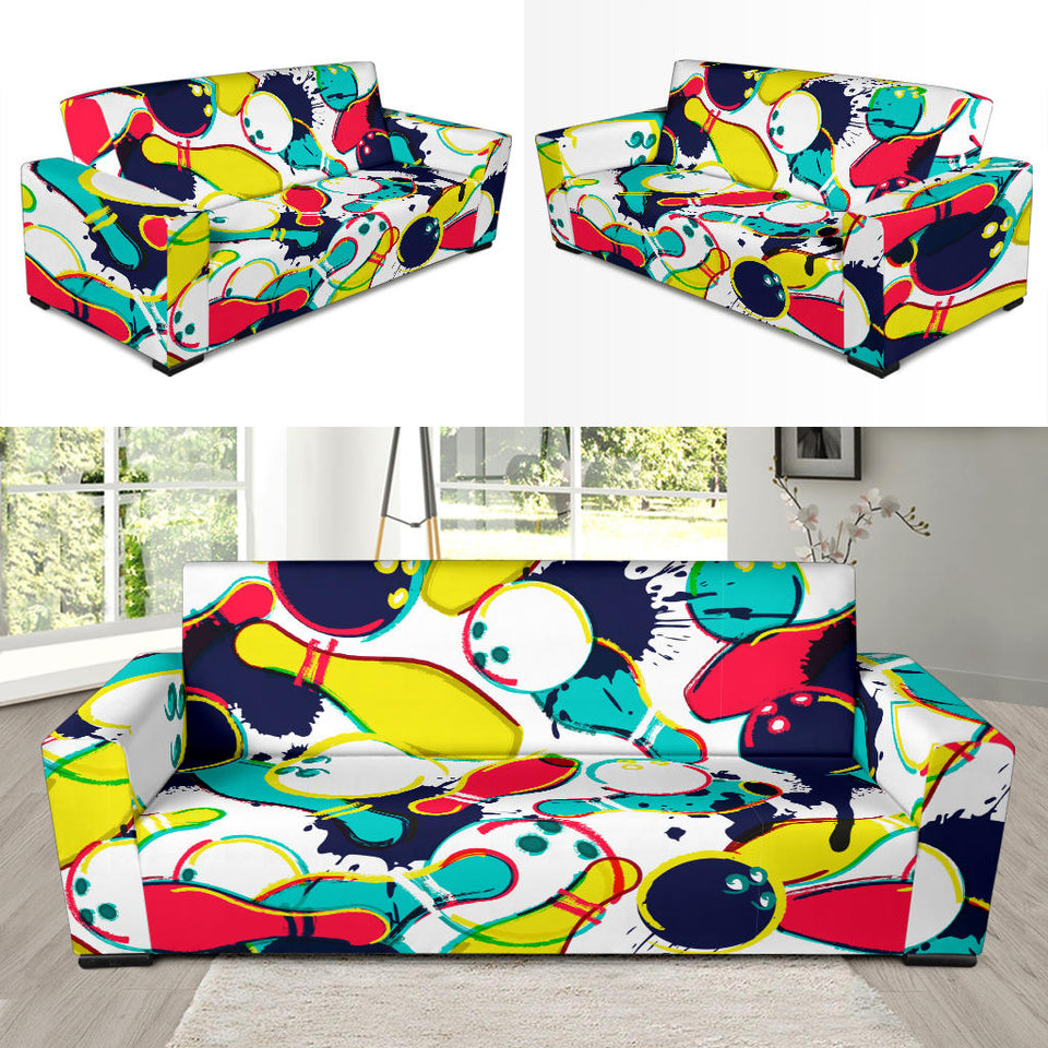Watercolor Bowling Ball Pins Sofa Slipcover