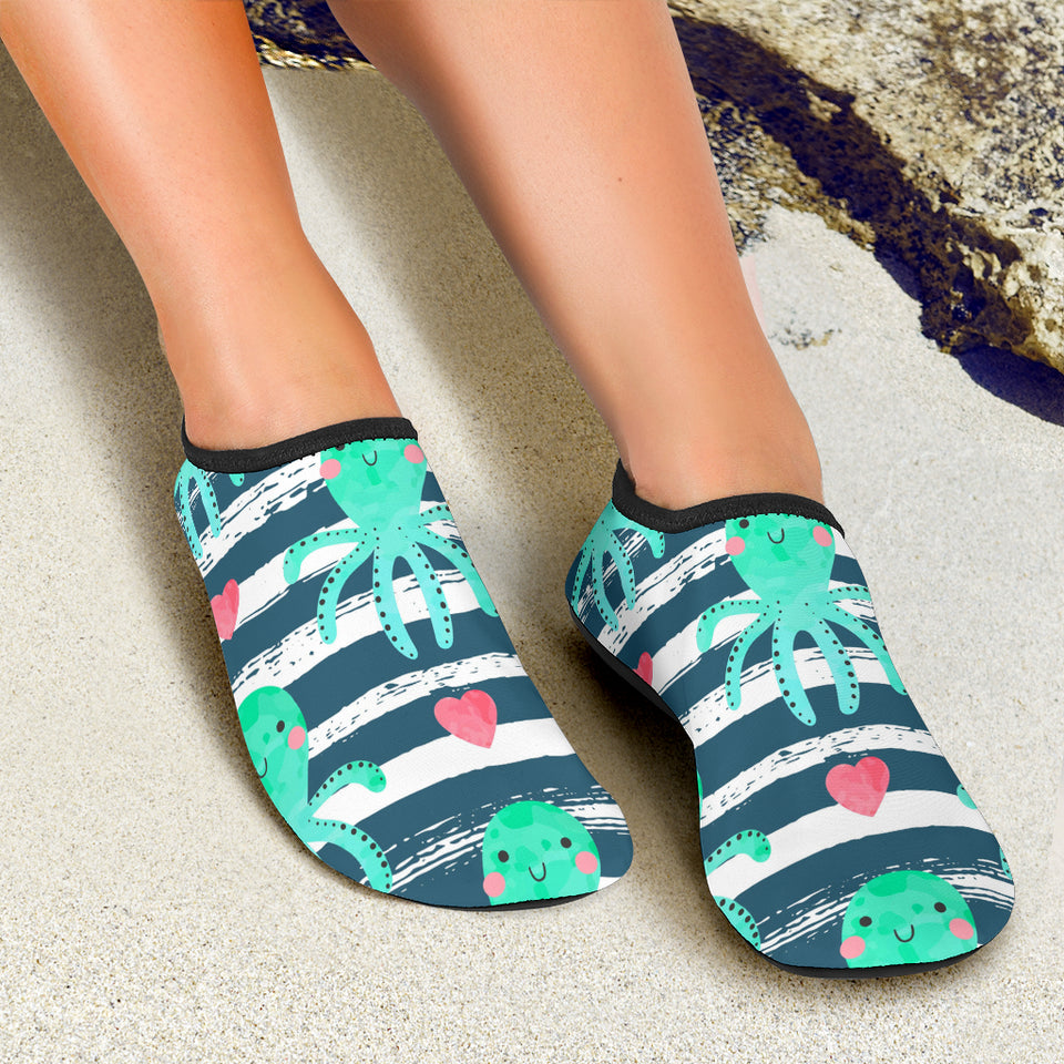 Cute Octopuses Heart Striped Background Aqua Shoes