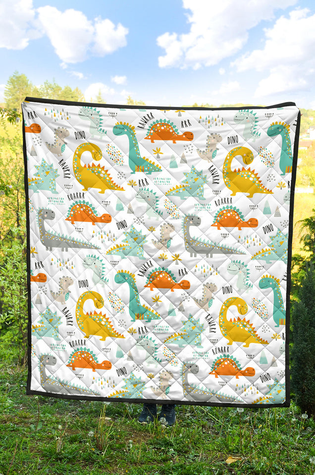 Cute Funny Kids Dinosaurs Pattern Premium Quilt