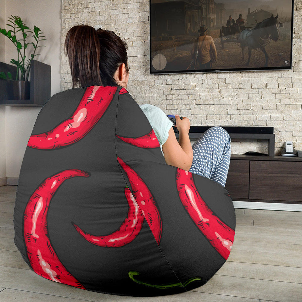 Chili Peppers Pattern Black Background Bean Bag Cover