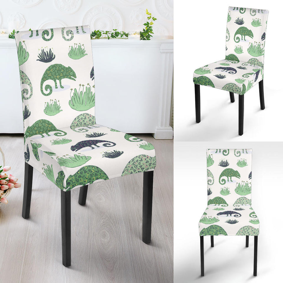 Chameleon Lizard Succulent Plant Pattern Dining Chair Slipcover