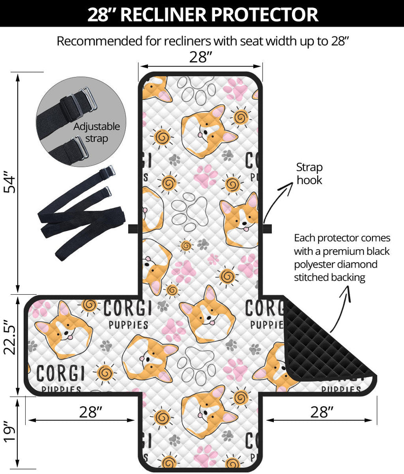 Corgi Dog Pattern Recliner Cover Protector