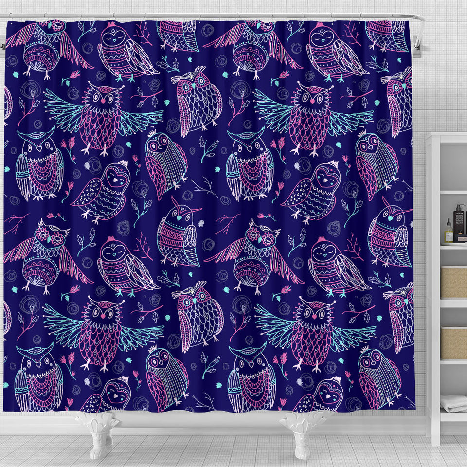 Cute Owls Pattern Boho Style Ornament Shower Curtain Fulfilled In US
