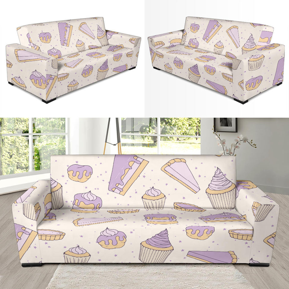 Cakes Pies Tarts Muffins And Eclairs Purple Blueberry Topping Pattern Sofa Slipcover