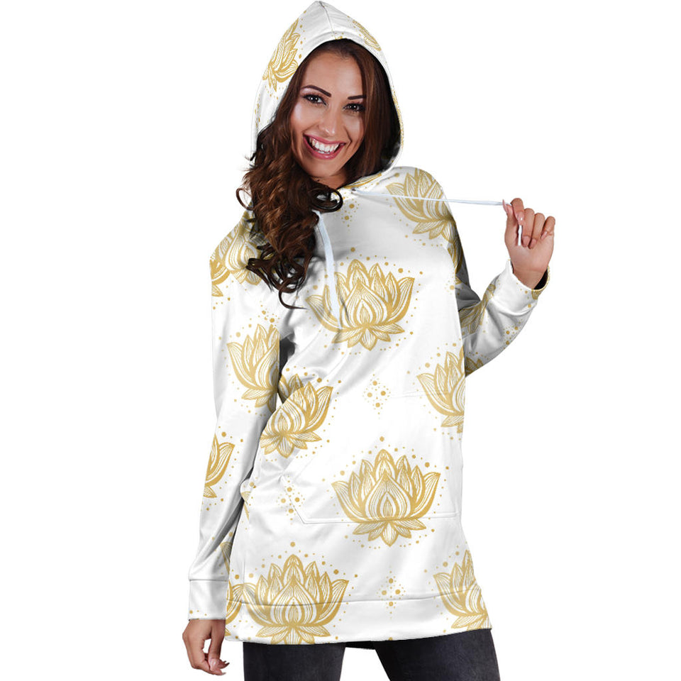 Gold Ornamental Lotue Waterlily Symbol Pattern Women'S Hoodie Dress