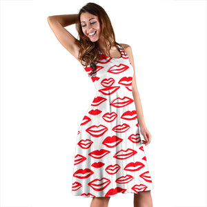 Lips Pattern Print Design 05 Sleeveless Midi Dress