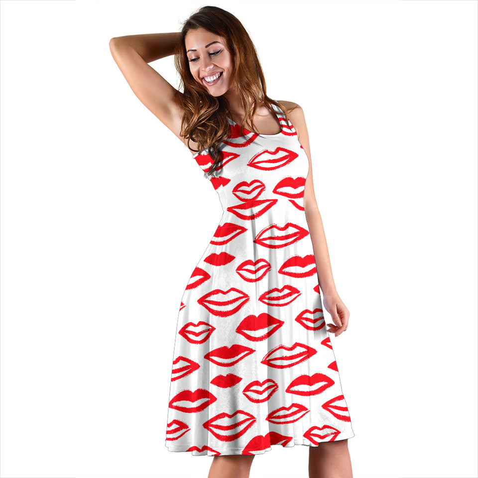 Lips Pattern Print Design 05 Sleeveless Midi Dress