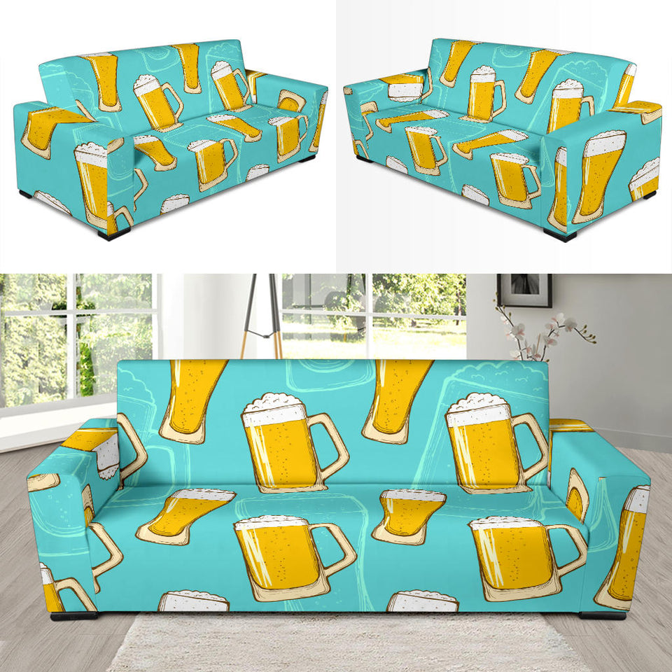 Beer Pattern Green Background Sofa Slipcover