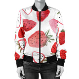 Watercolor Hand Drawn Beautiful Strawberry Pattern Women'S Bomber Jacket